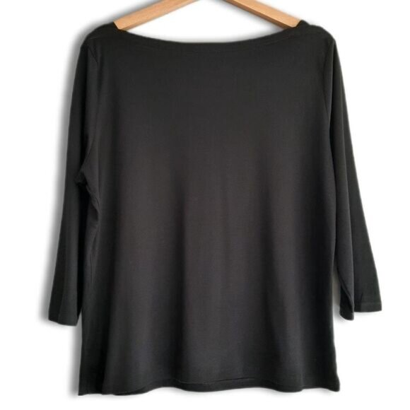 TALBOTS Boat Neck Soft Supima Cotton Blend Black Long Sleeve Tee Sz XL Petite - Picture 5 of 9